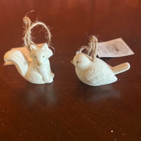 Set Of 2 fox and bird decorative white Animal Hanging Christmas Ornaments - Picture 10 of 10